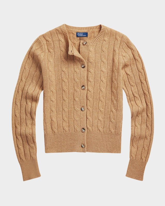 Cable-Knit Cashmere Crewneck Cardigan